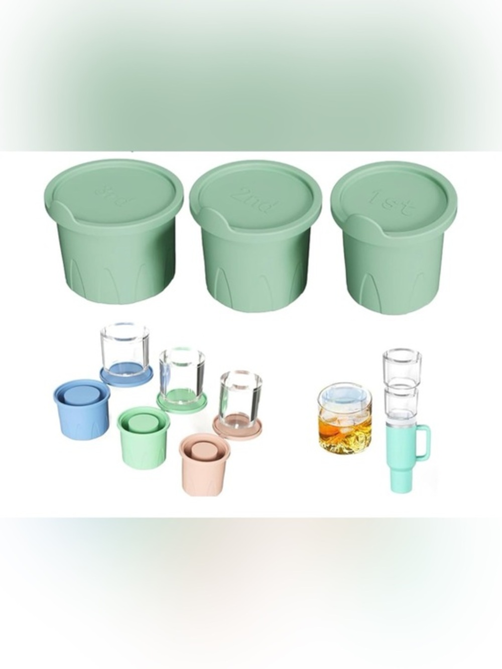 Stanley Tumbler Silicone Ice Molds - Set of 3 Sizes - Green
